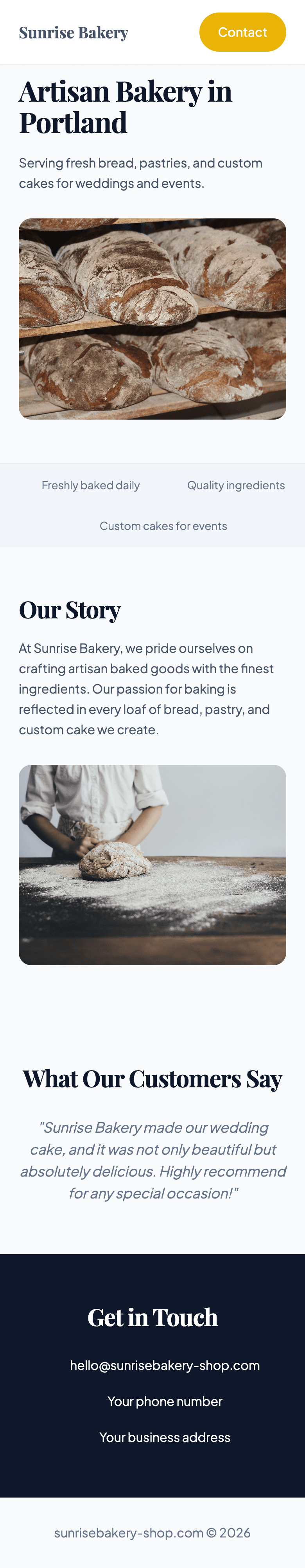 A one-page business site open on a phone, the view someone gets when they tap the .com you texted