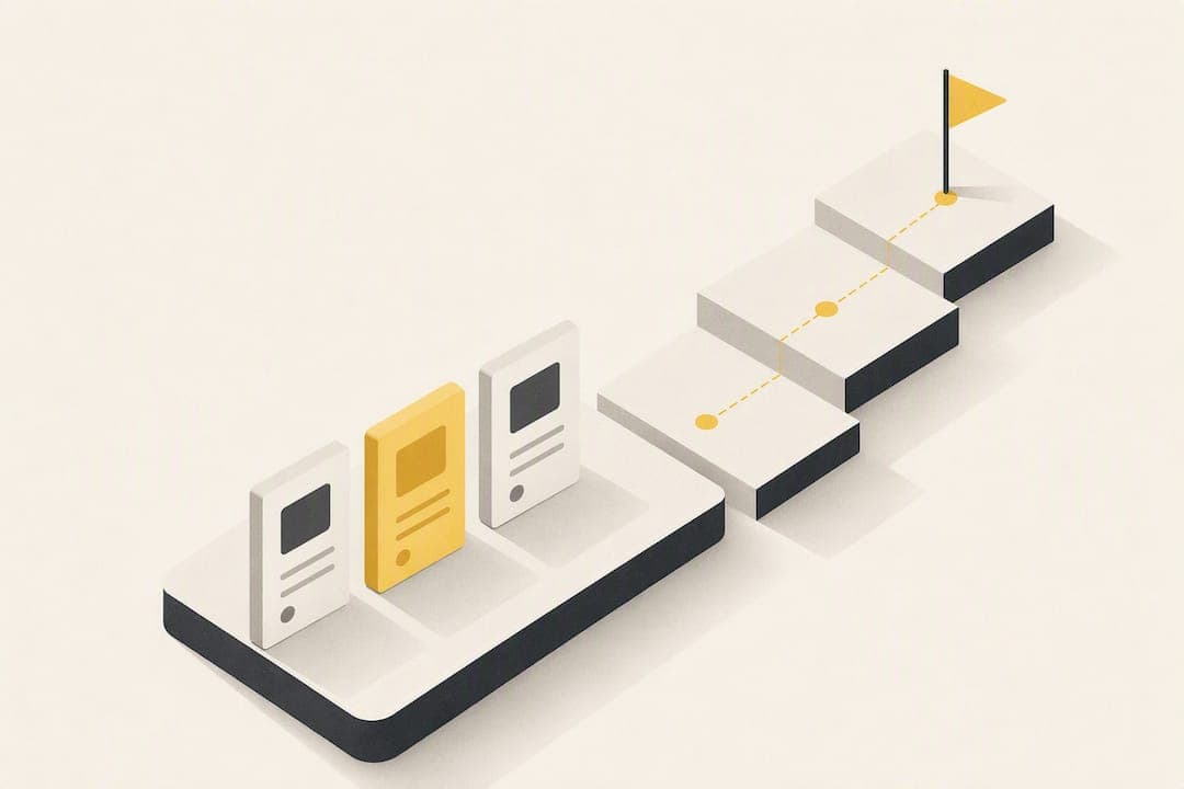 Staged geometric platforms showing a small business website SEO plan built in layers