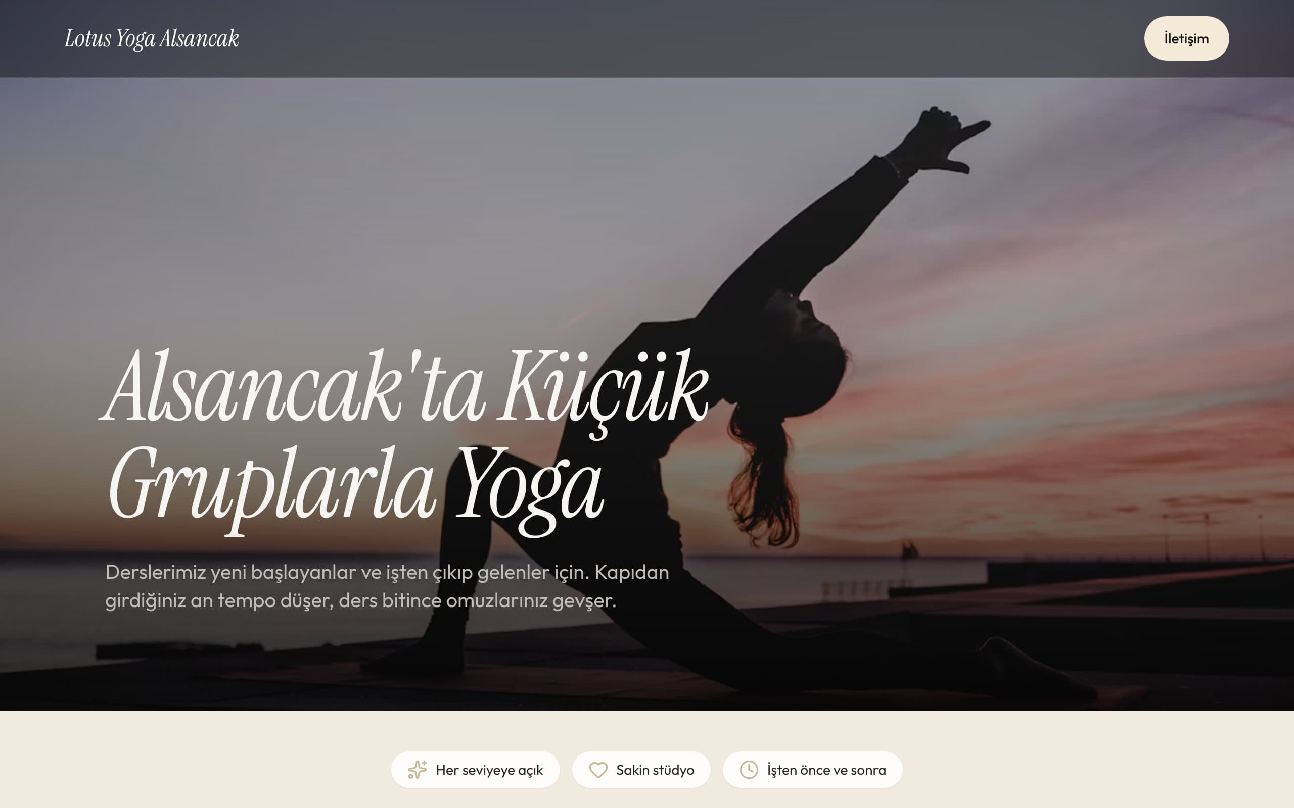 Yoga stüdyosu web sitesi örneği