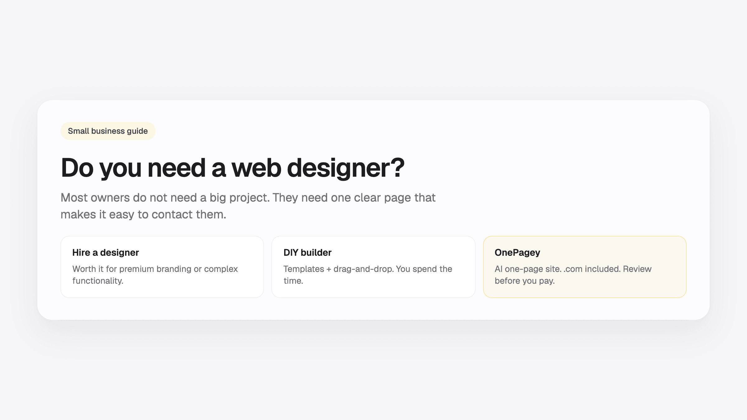Guide helping small businesses decide whether to hire a web designer
