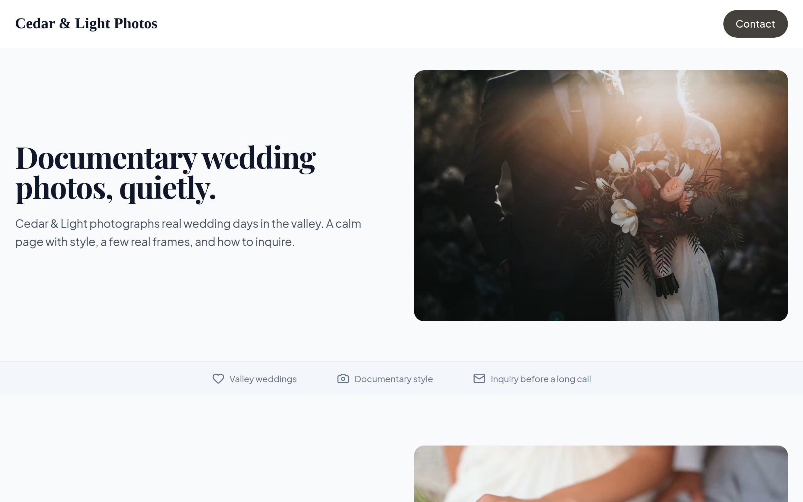 Wedding photographer website example