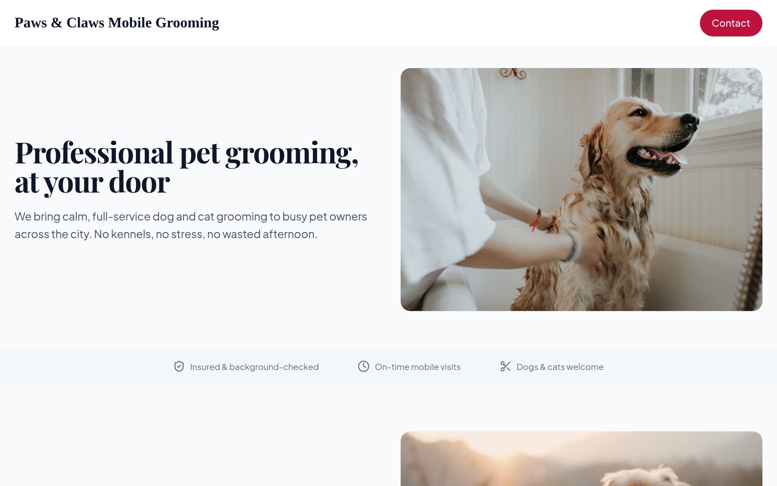 Generated OnePagey site for Paws & Claws Mobile Grooming