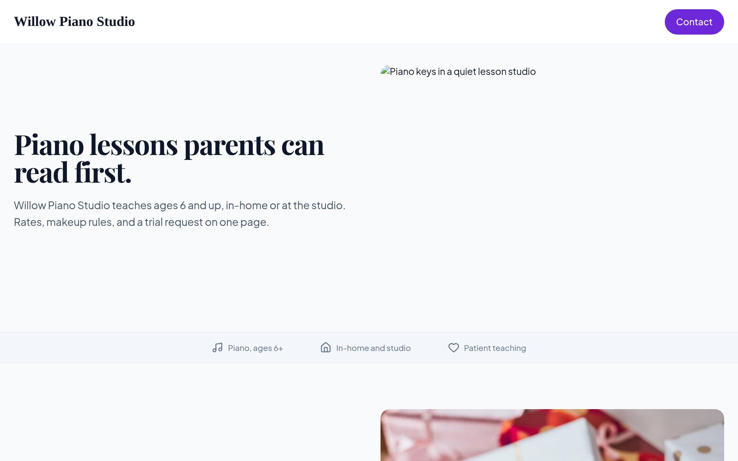 Piano teacher website example